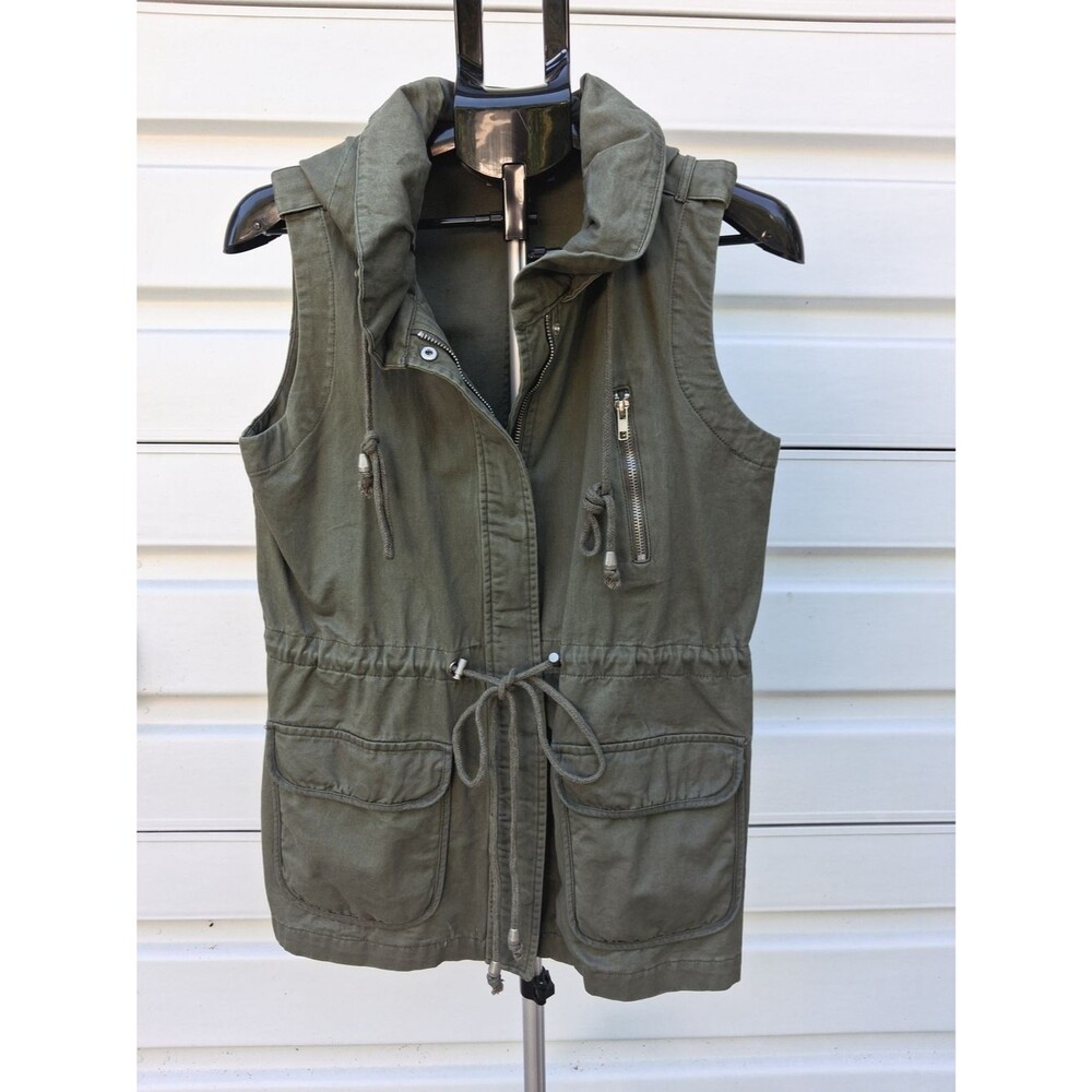 Sleeveless Utility Cargo Drawstring Vest Hood